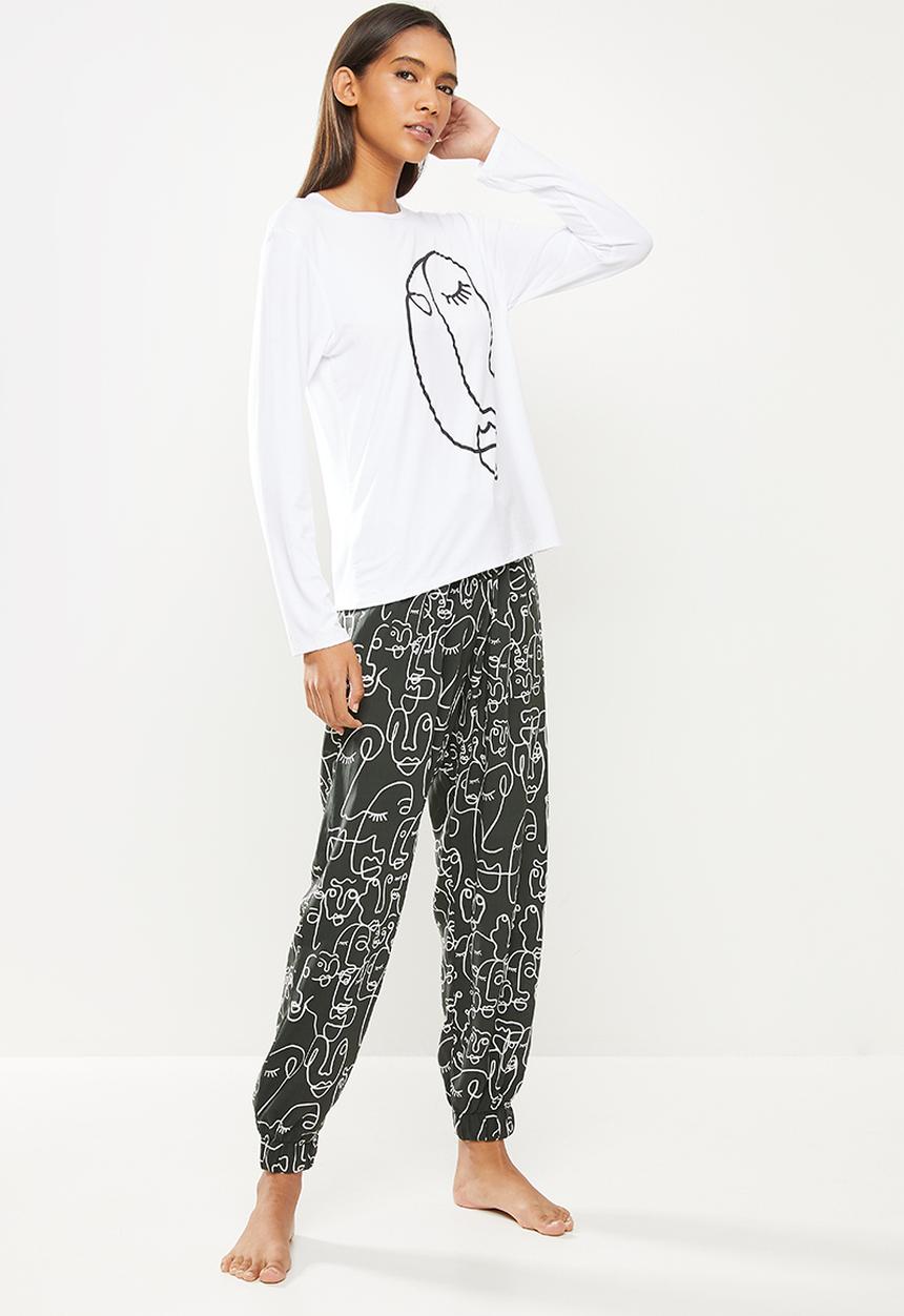 Superbalist - Sleep long sleeve top and pants set - white & black