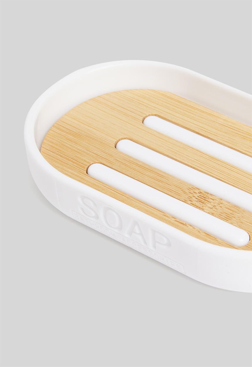 Bathroom Solutions - Soap dish with bamboo base - white