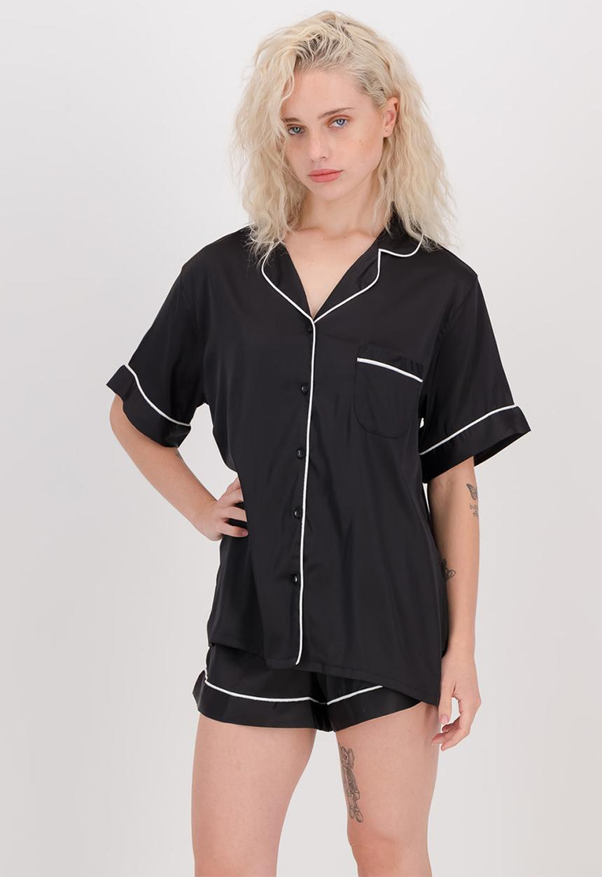 The Lot - Satin pj set short - black