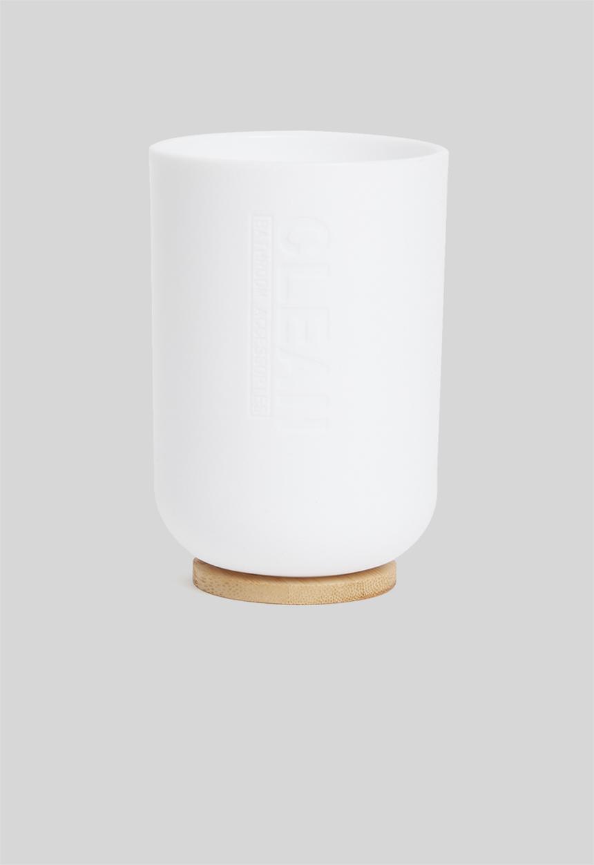 Bathroom Solutions - Tumbler with bamboo base - white