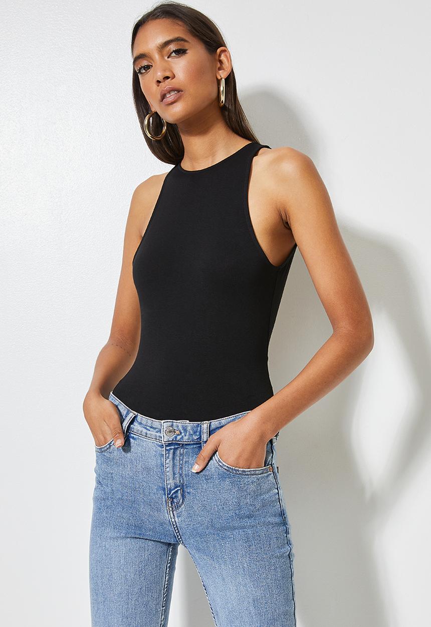 VELVET - Halter neck open back bodysuit - black 