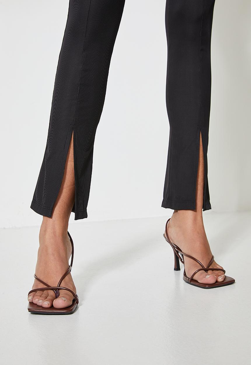 VELVET - Front slit pull on tregging - black