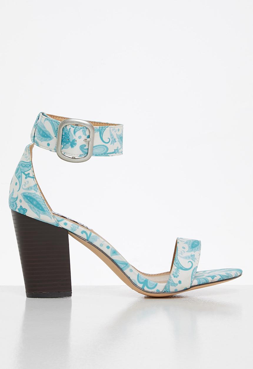 Madison® - Angela ankle strap block heel - white & blue