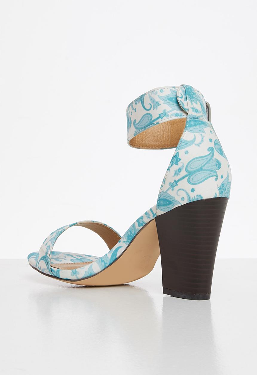 Madison® - Angela ankle strap block heel - white & blue