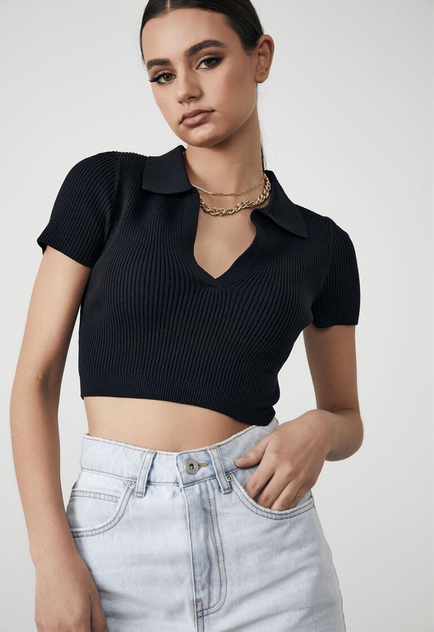 Factorie - Ultra crop short sleeve top - black