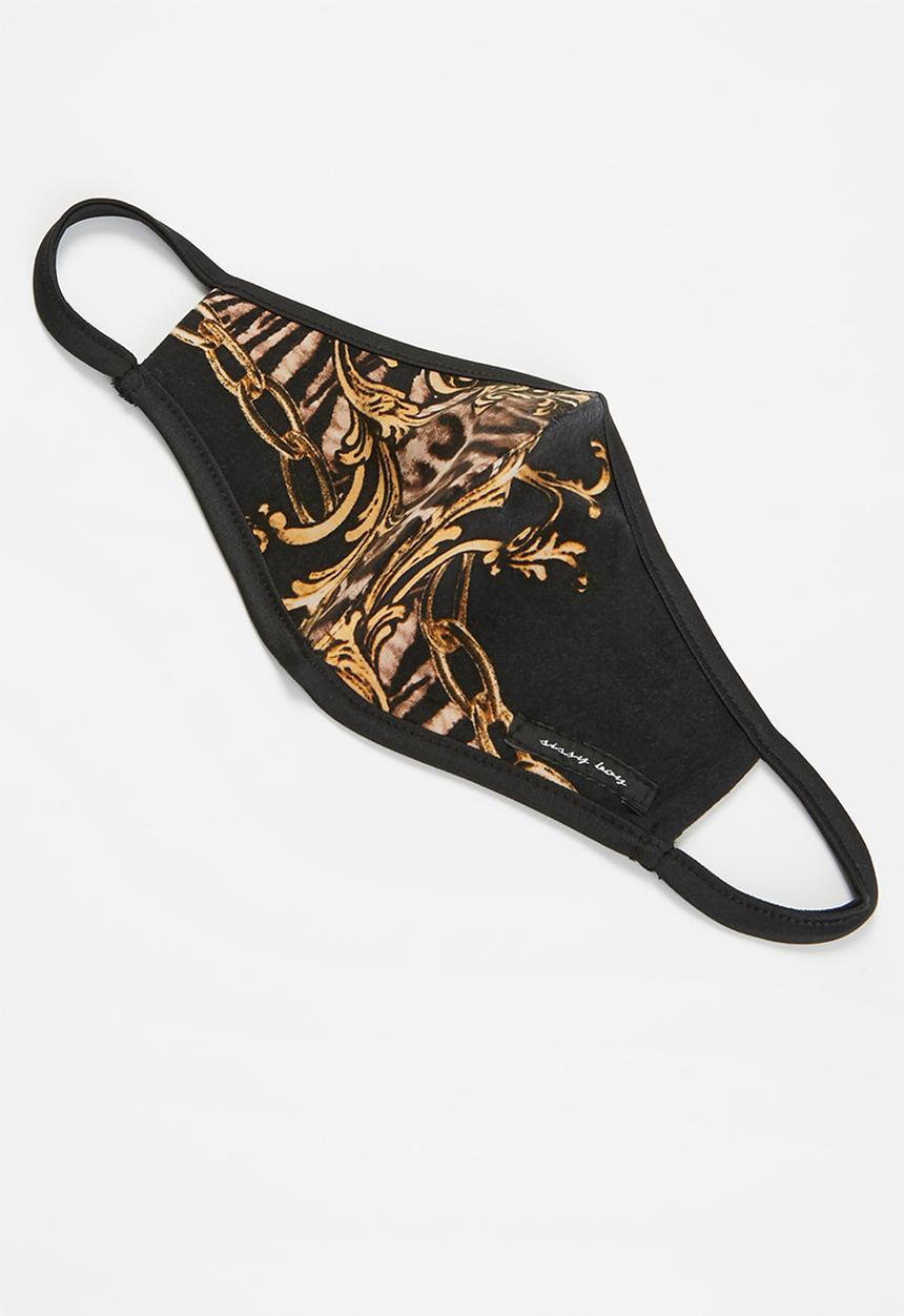 SISSY BOY - Printed knit  mask with binding - black & brown 