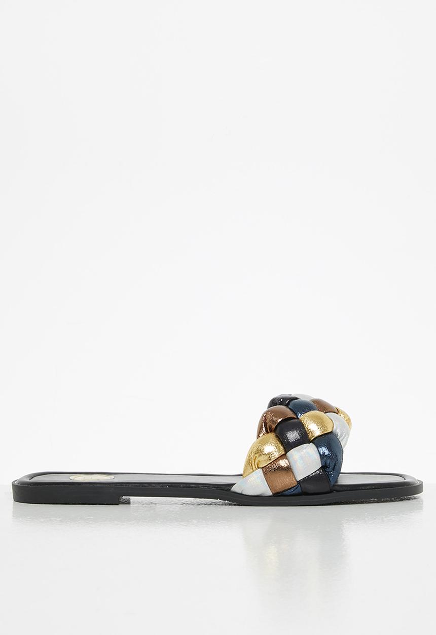 Footwork - Brisk chunky plaited slide - black & gold