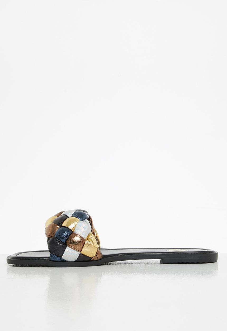 Footwork - Brisk chunky plaited slide - black & gold