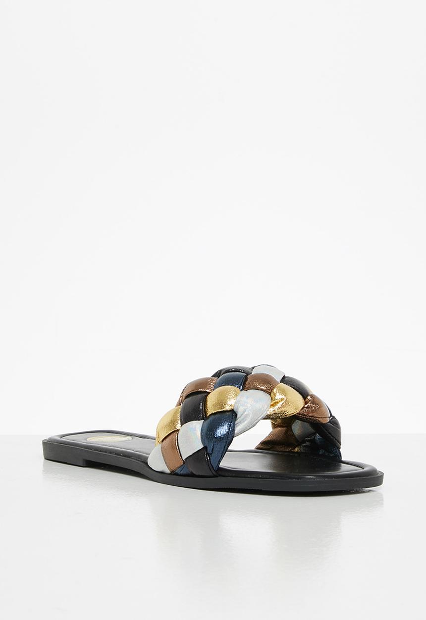 Footwork - Brisk chunky plaited slide - black & gold