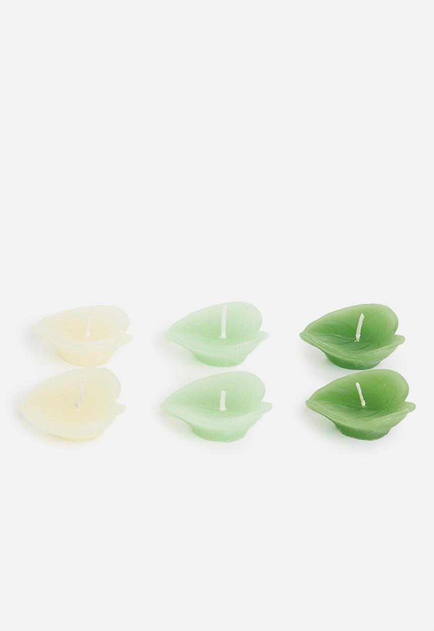 H&S - Set of 6 leaf shaped candles - green