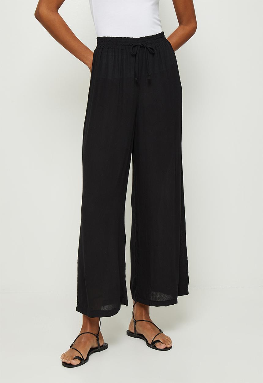 edit - Crinkle slit detail wide leg - black