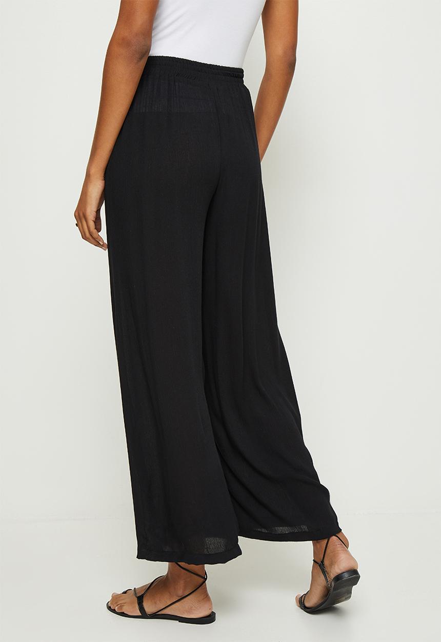 edit - Crinkle slit detail wide leg - black