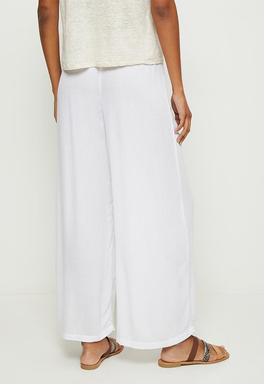edit - Crinkle slit detail wide leg - white
