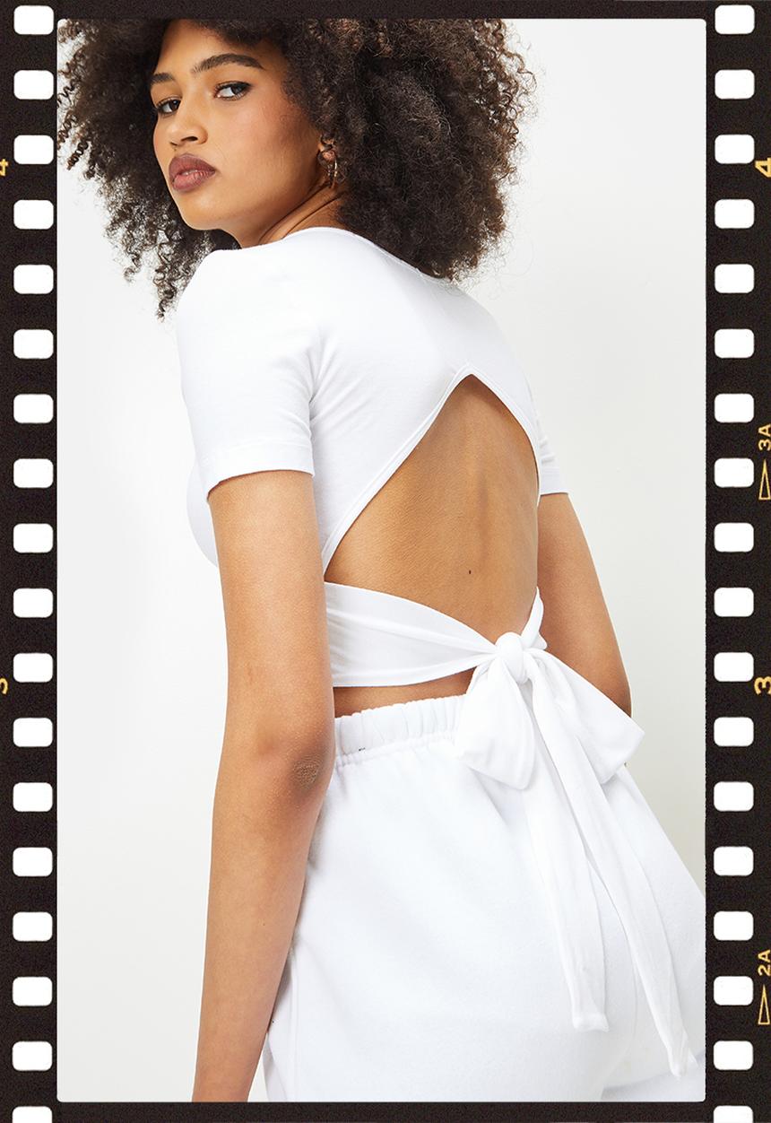 Blake - Open back detail tee - white 