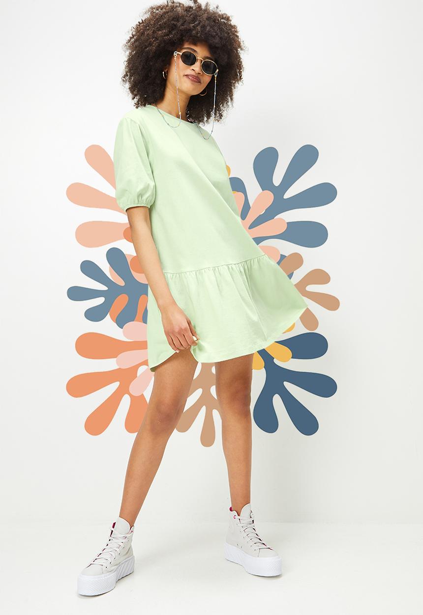 Blake - Drop waisted mini dress - green 
