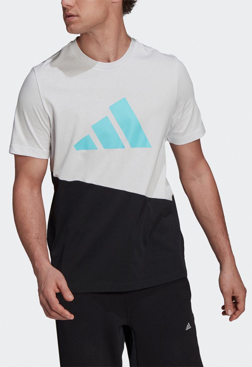adidas Performance - Future Icons Blocked Tee -  Crystal White/Black/Aqua