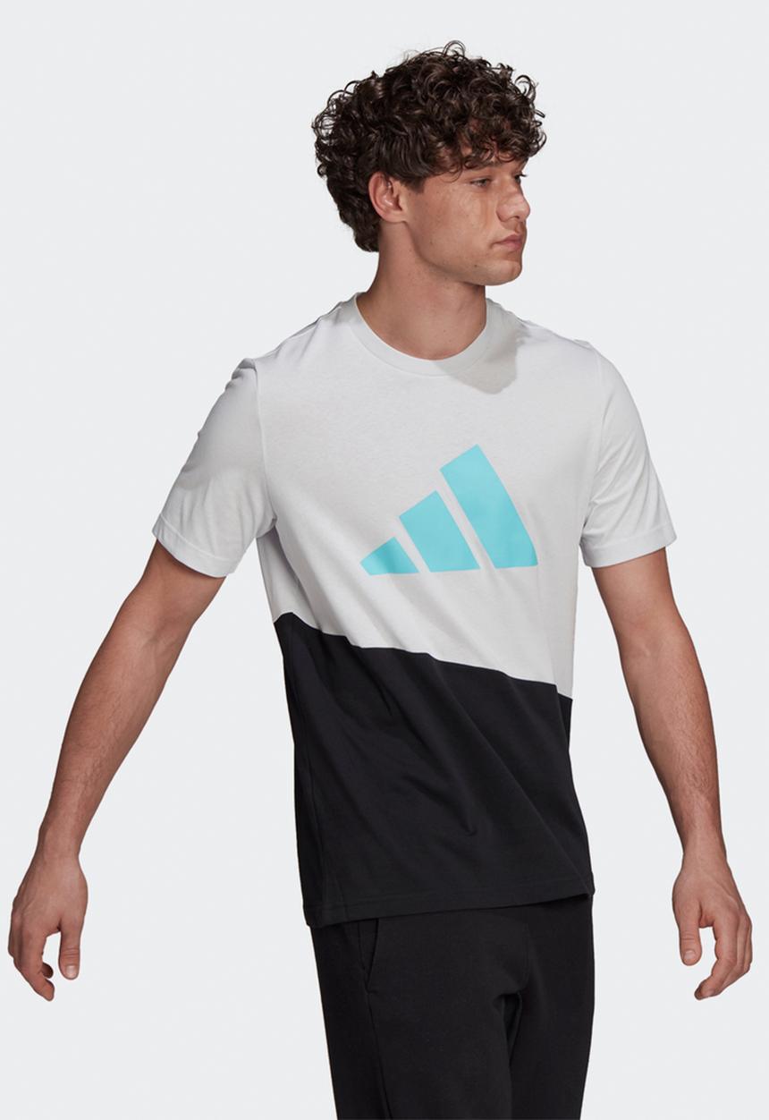 adidas Performance - Future Icons Blocked Tee -  Crystal White/Black/Aqua
