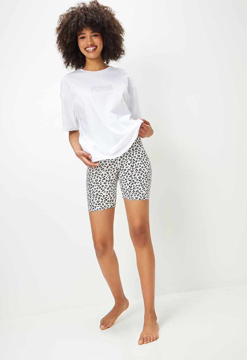 Blake - Printed longer length tee + cycling sleep short - multi 