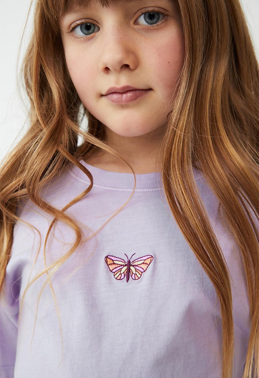 Cotton On - Scout embellished short sleeve tee - pale violet/butterfly embroidery