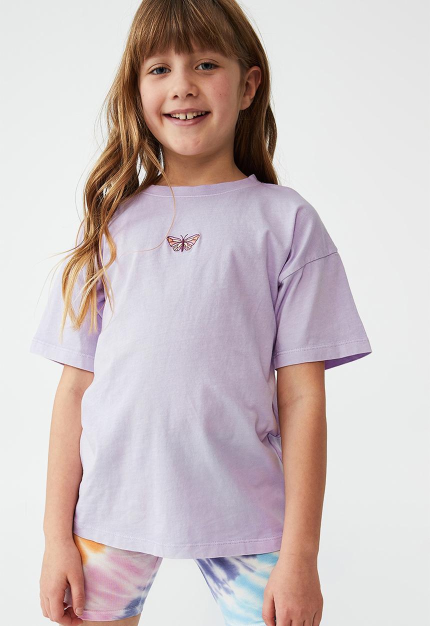 Cotton On - Scout embellished short sleeve tee - pale violet/butterfly embroidery