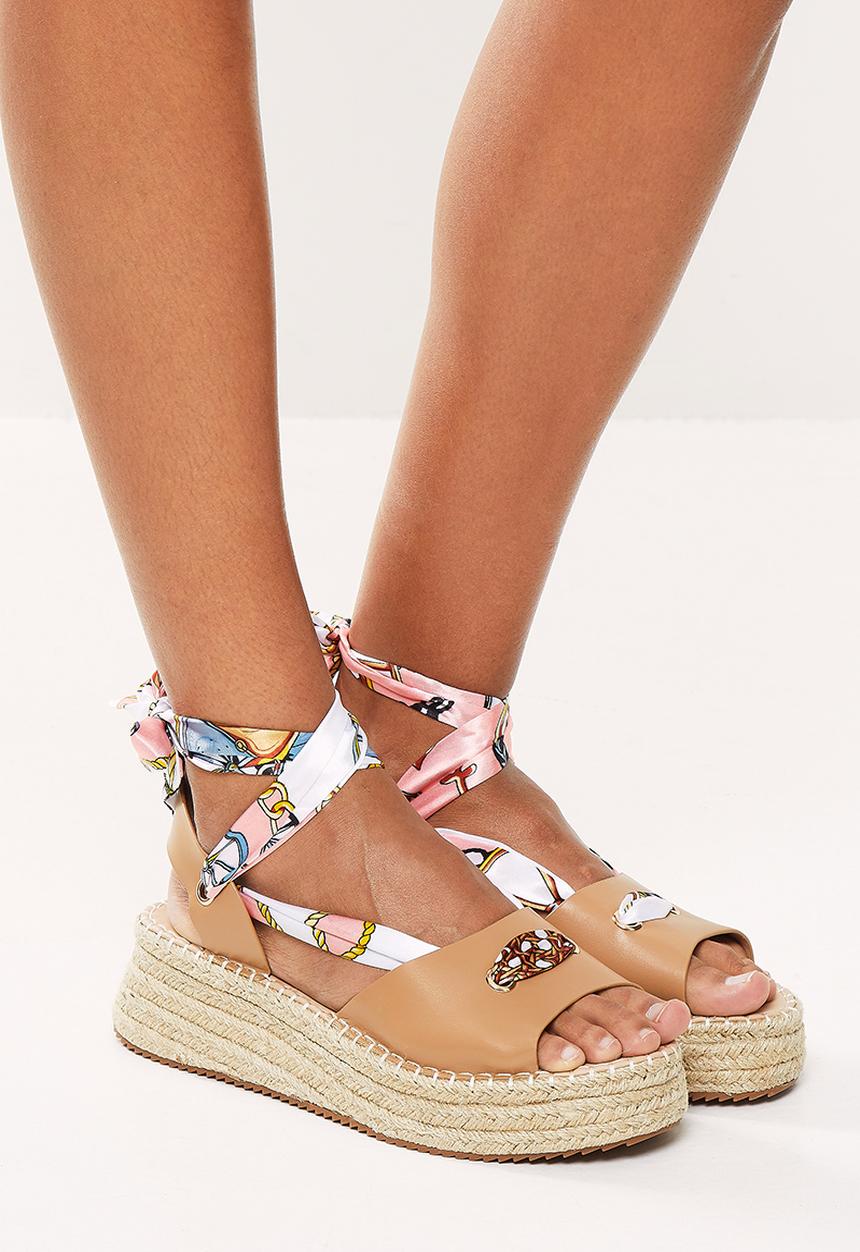 Madison® - Debra ankle tie espadrille sandal - nude /pink multi