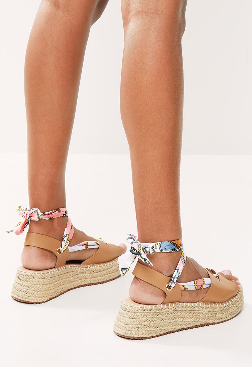 Madison® - Debra ankle tie espadrille sandal - nude /pink multi