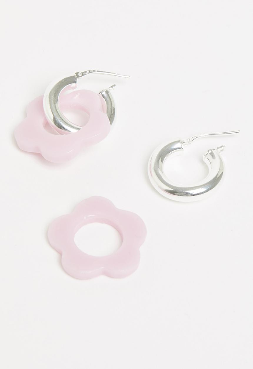 Pina Jewels - Sterling silver hoops daisy earrings - lilac