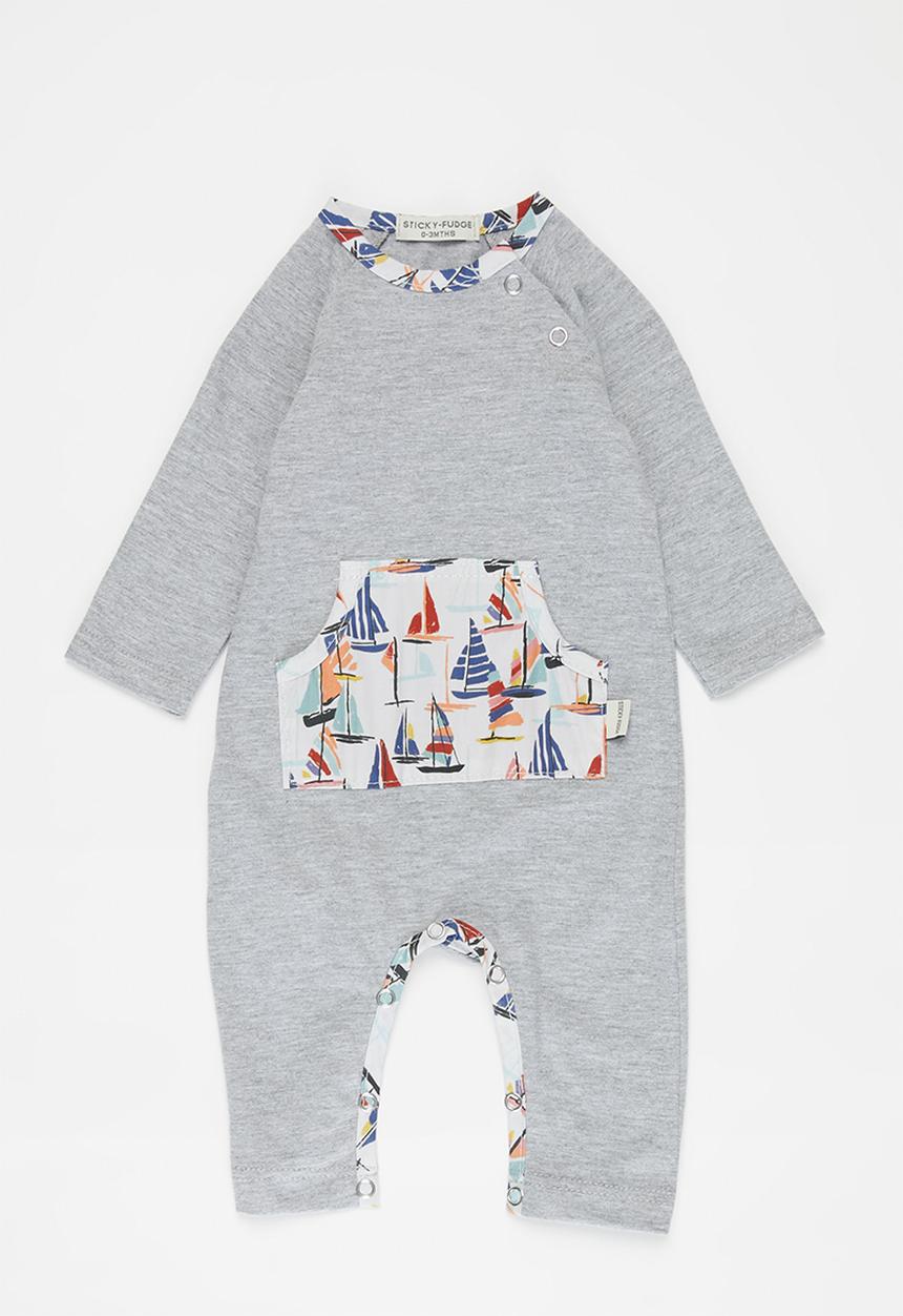 Sticky Fudge - Long sleeve babygrow with kangaroo pocket - grey
