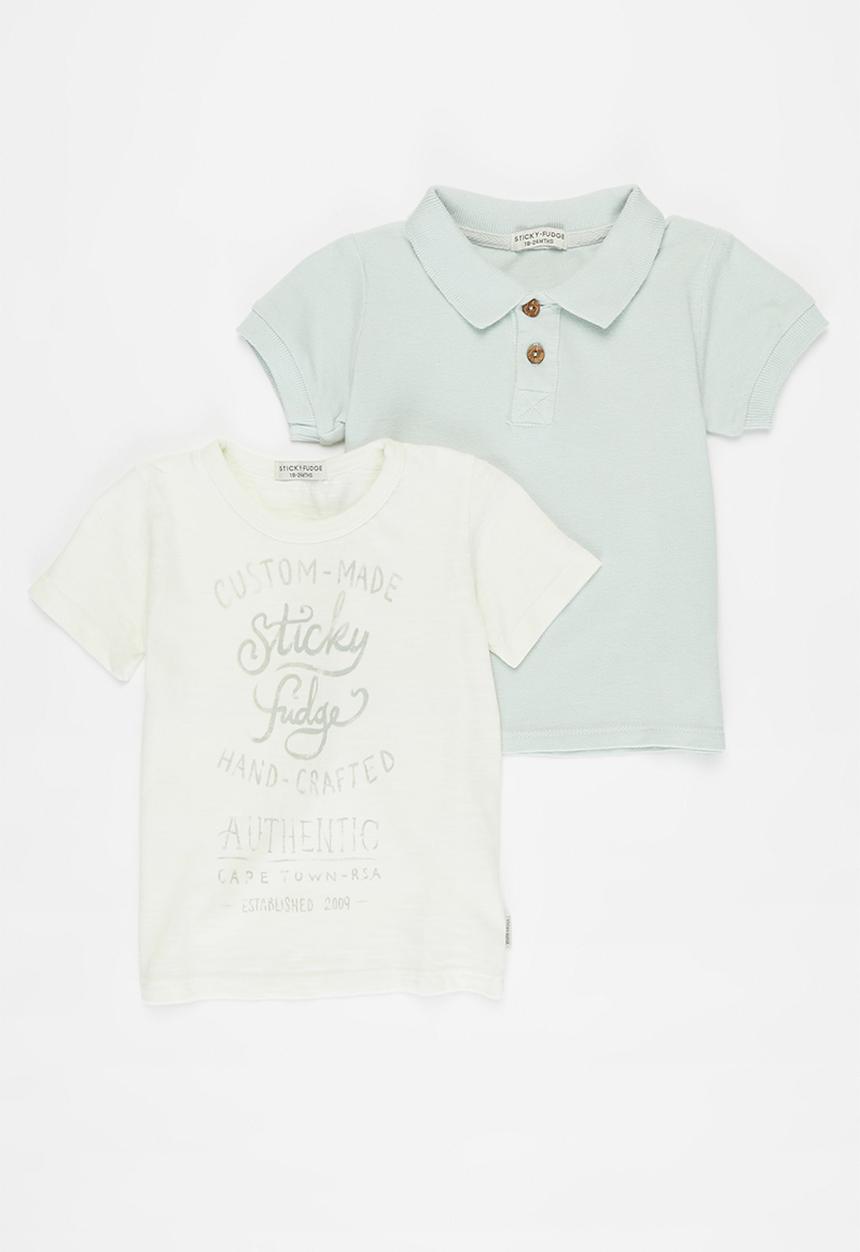 Sticky Fudge - Boys 2 pack tee - white & blue
