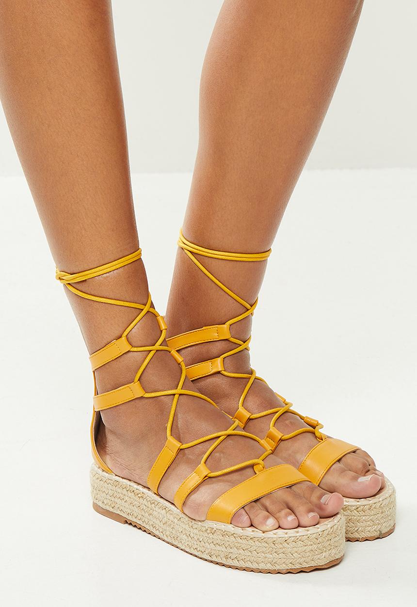 Plum - Manzi strappy tie espadrille sandal - mustard