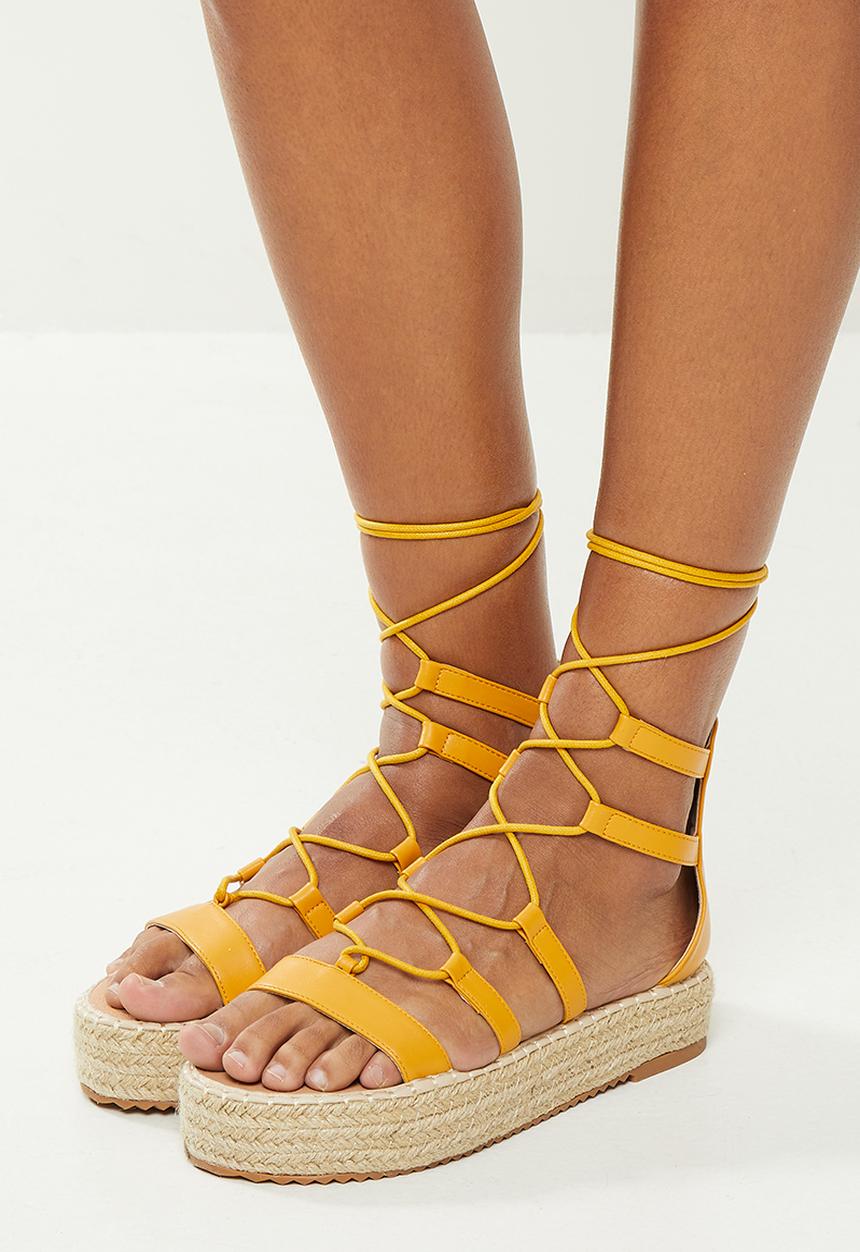 Plum - Manzi strappy tie espadrille sandal - mustard