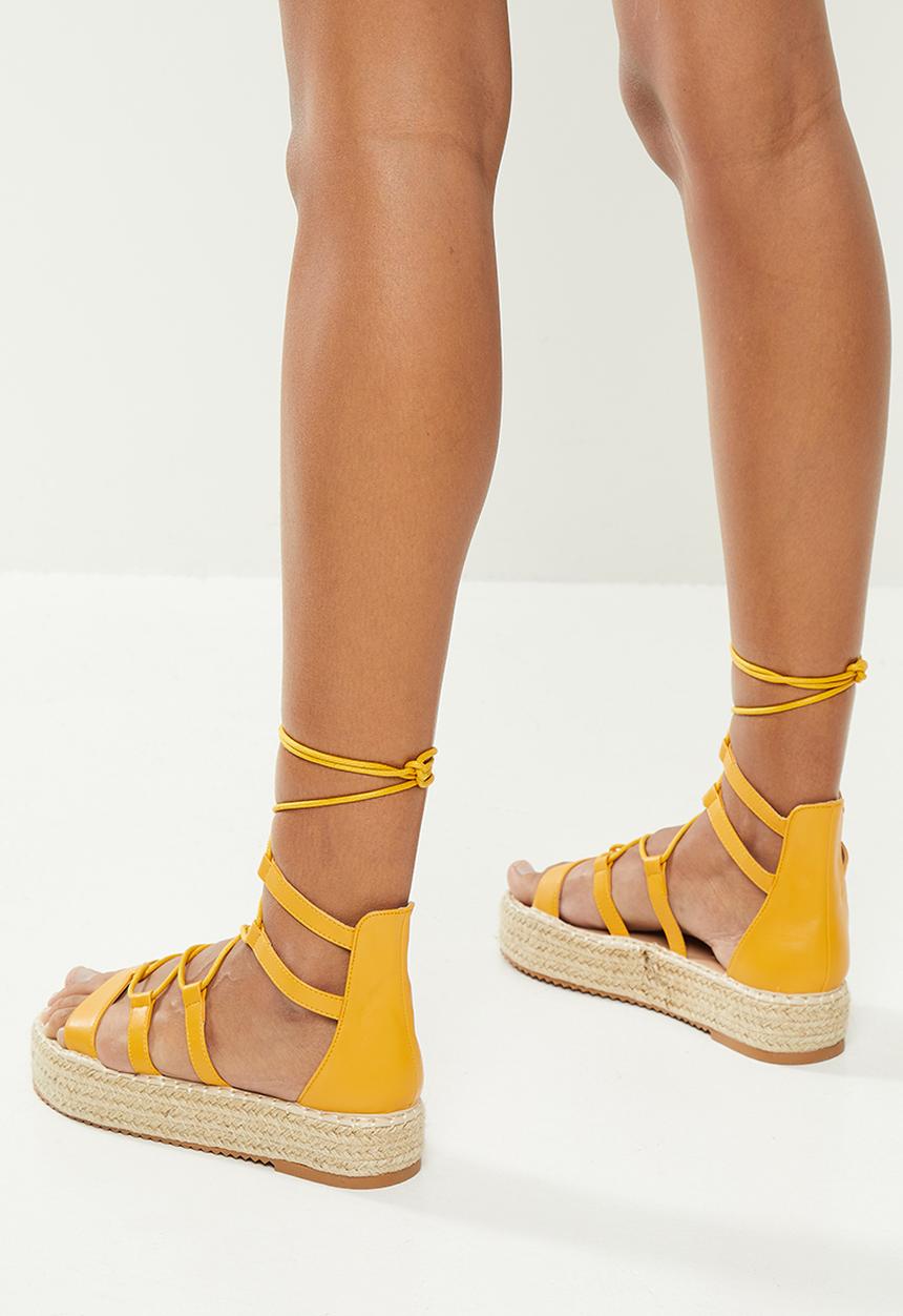 Plum - Manzi strappy tie espadrille sandal - mustard