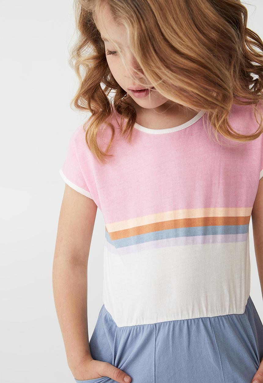 Cotton On - Sigrid short sleeve dress - dusty blue/retro colour block