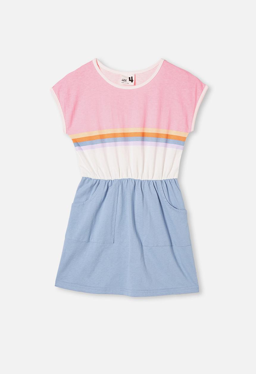 Cotton On - Sigrid short sleeve dress - dusty blue/retro colour block