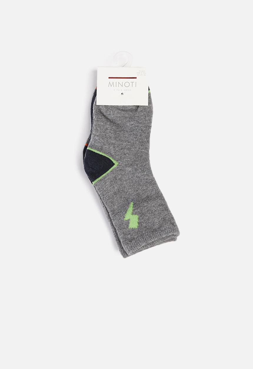 MINOTI - Boys 3 pack lightning bolt socks - navy & grey