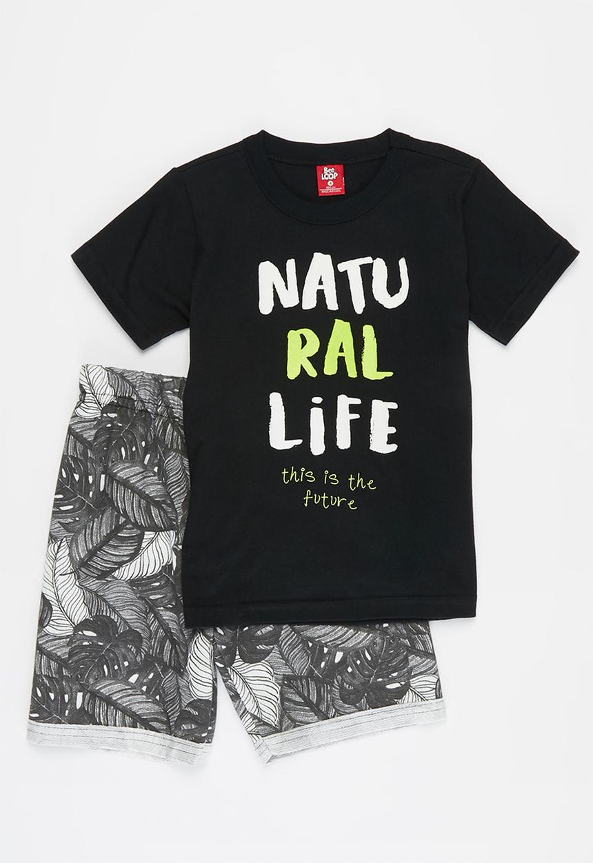 Bee Loop - Boys T-shirt & sweat bermuda set - black