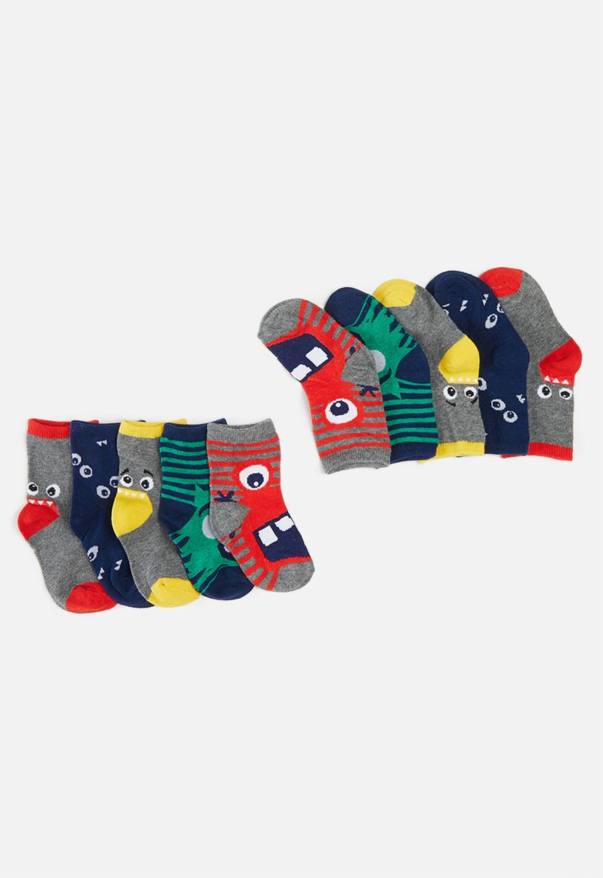 MINOTI - Boys 5 pack monster stripe socks - multi