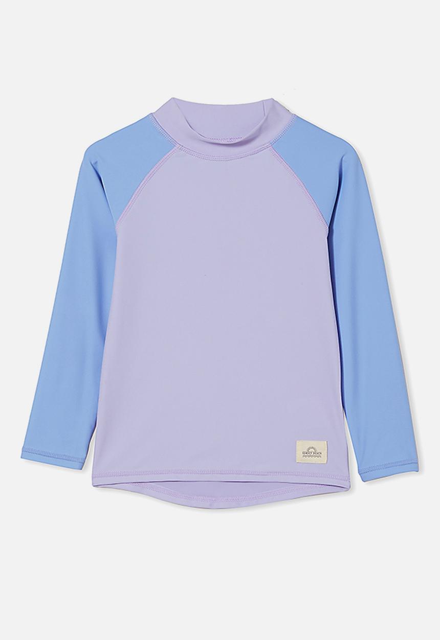 Cotton On - Flynn long sleeve raglan rash vest - smokey lilac/dusk blue