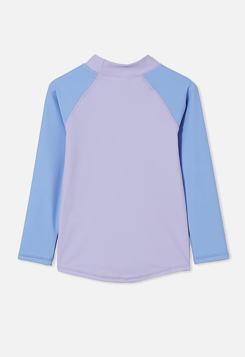 Cotton On - Flynn long sleeve raglan rash vest - smokey lilac/dusk blue
