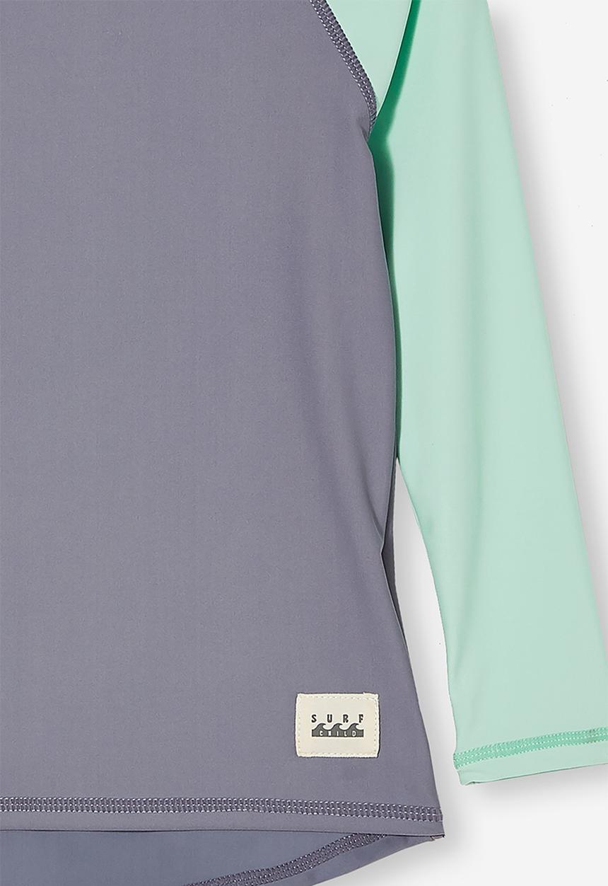 Cotton On - Flynn long sleeve raglan rash vest - steel/mint breeze