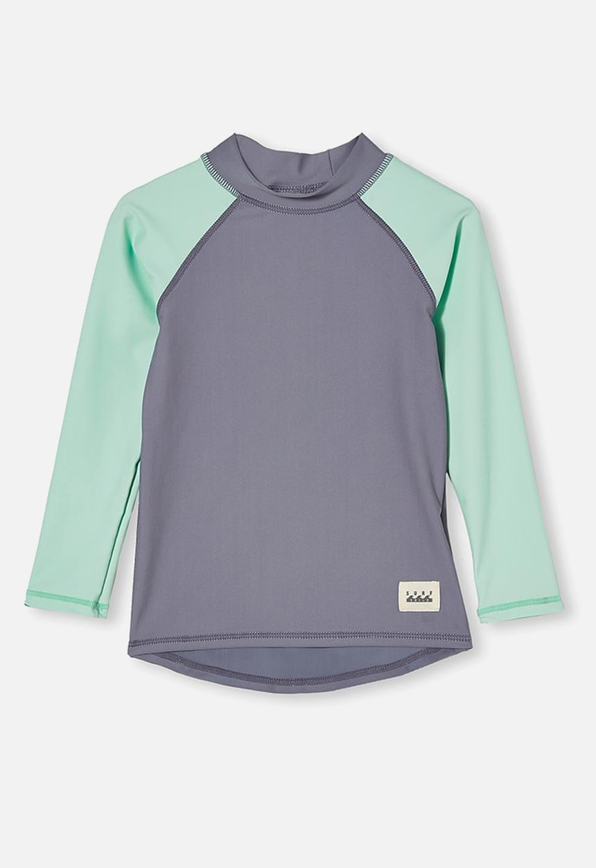 Cotton On - Flynn long sleeve raglan rash vest - steel/mint breeze