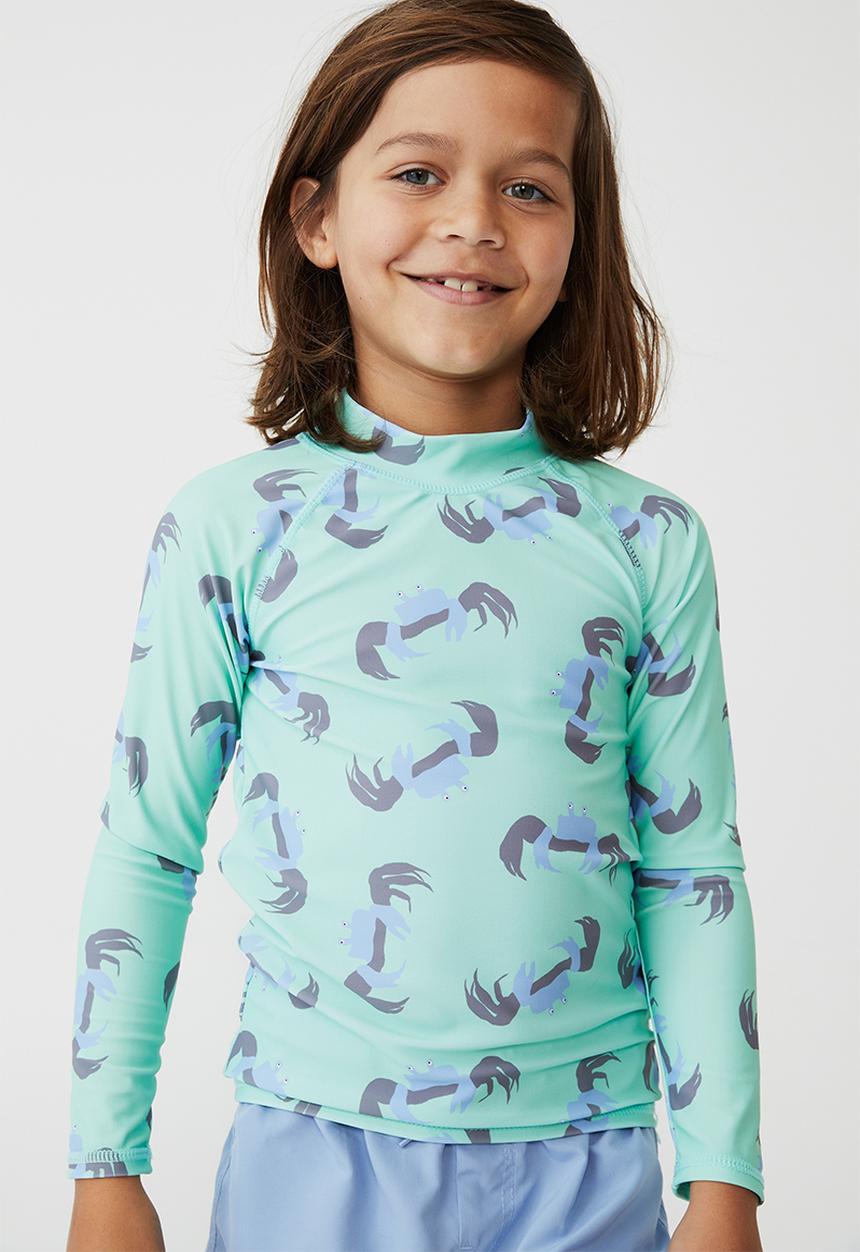 Cotton On - Flynn long sleeve raglan rash vest - mint breeze/crab