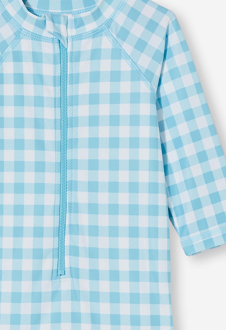Cotton On - Cameron long sleeve swimsuit - blue ice/vanilla dylan gingham