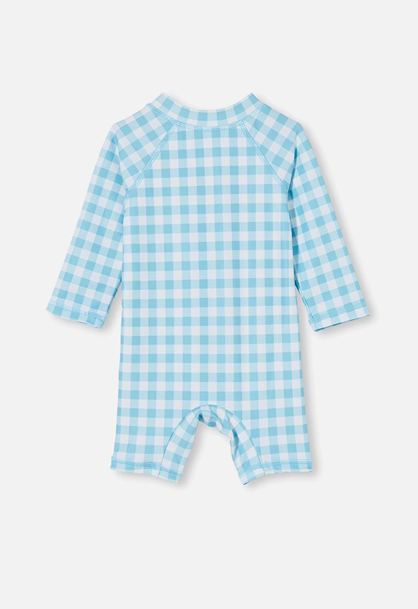 Cotton On - Cameron long sleeve swimsuit - blue ice/vanilla dylan gingham