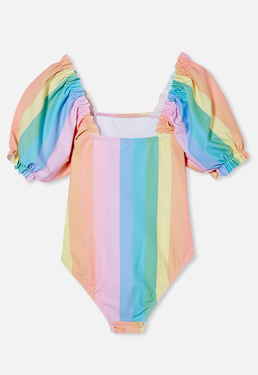 Cotton On - Paige puff sleeve one piece - dorset rainbow stripe