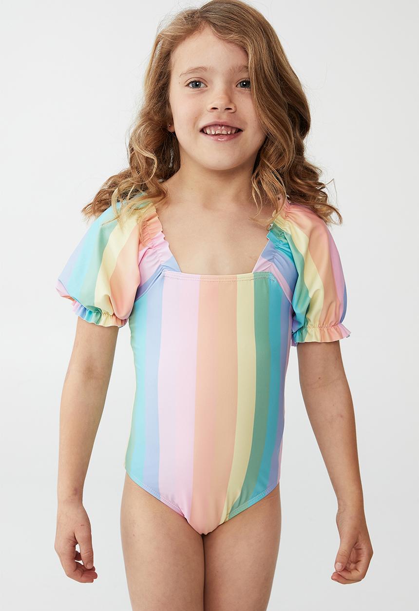 Cotton On - Paige puff sleeve one piece - dorset rainbow stripe