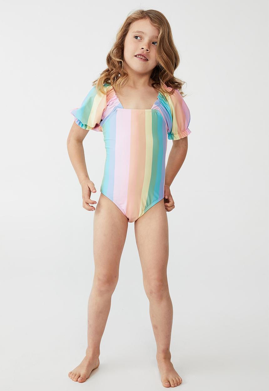 Cotton On - Paige puff sleeve one piece - dorset rainbow stripe