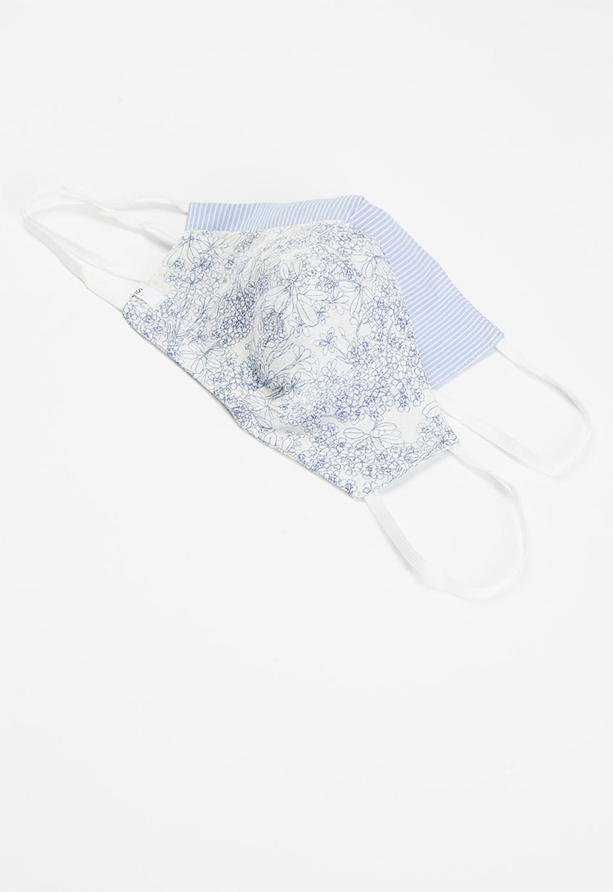 Superbalist - Floral and stripe mask 2 pack - blue & white 