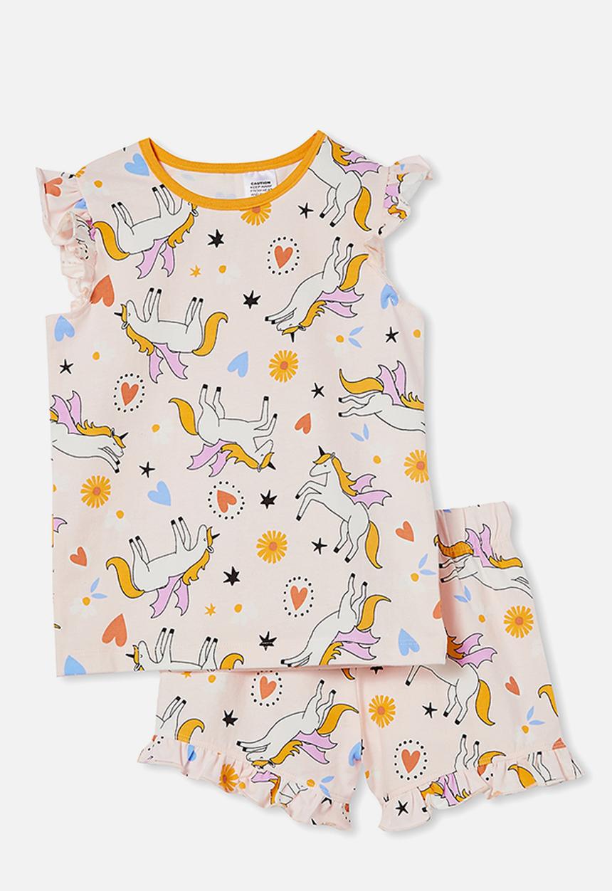 Cotton On - Stacey short sleeve flutter pyjama set - unicorn magic/crystal pink