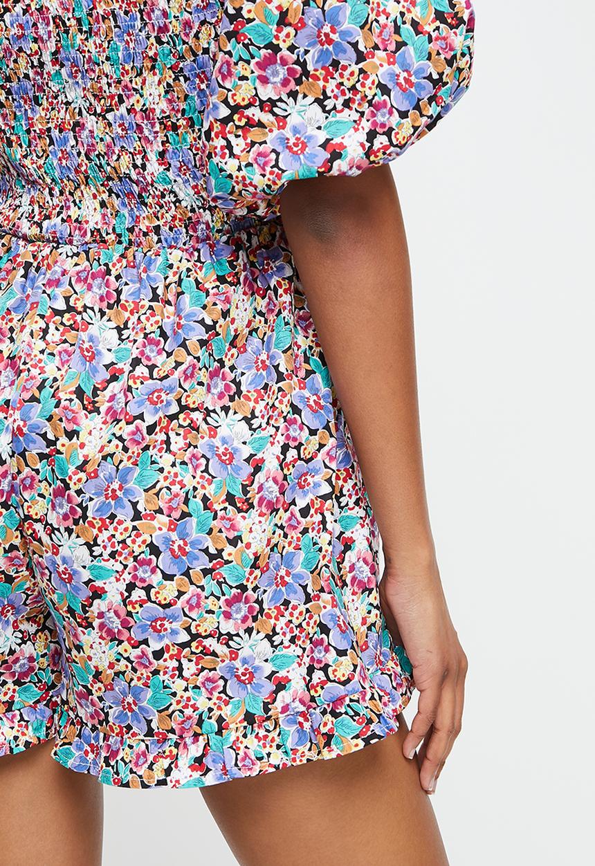 Missguided - Shirred puff sleeve floral playsuit - multi